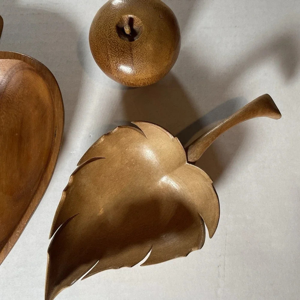 Vtg Monkey Pod Wood Snack Bowls and‎ Fruit Tiki Bar Decor Mid Century Modern
